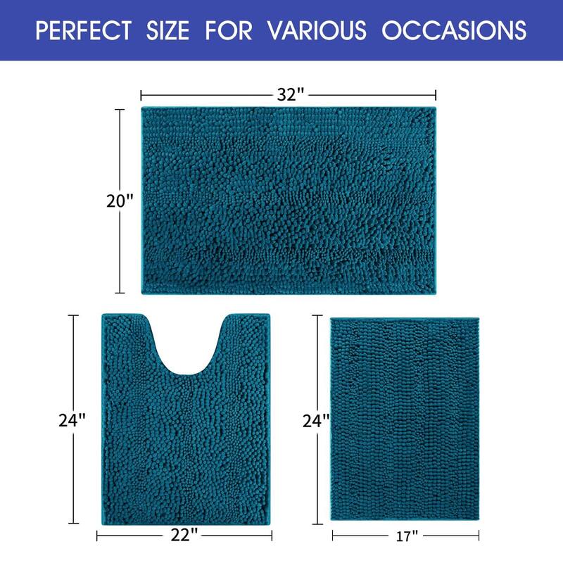 Ultra Soft Striped Non Slip Chenille Bathroom Rug Set 3 Pieces