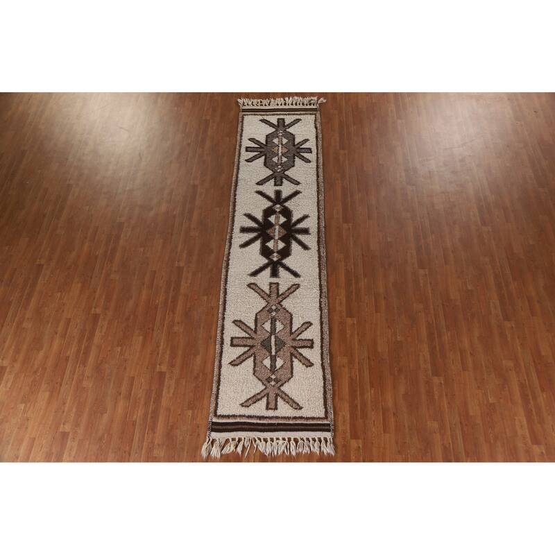 Vegetable Dye Kurdish Turkish Runner Rug Handmade Wool Carpet - 3'1"x 12'4"