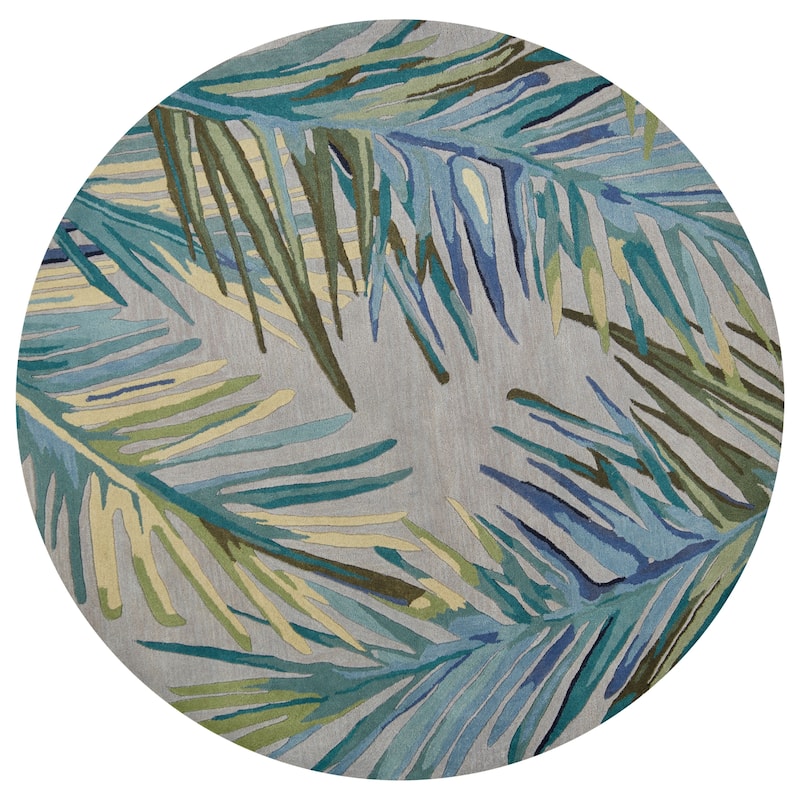 Domani Classics Palm Tree Blues Hand-Tufted Wool Area Rug - 5'6" Round - Ocean