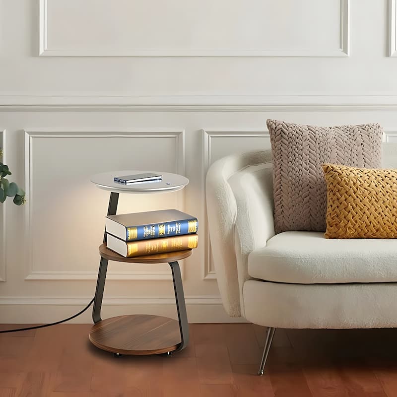 Modern Nightstand with Wireless Charger and LED Lights