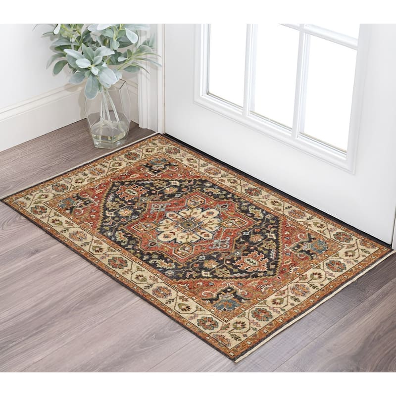 Zuvex Floral Traditional Stain Resistant Durable Area Rug By HomeRoots - 2' x 3'