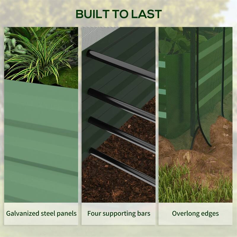 Green Galvanized Steel Raised Garden Bed with Crop Cage and Shade - Green-Black