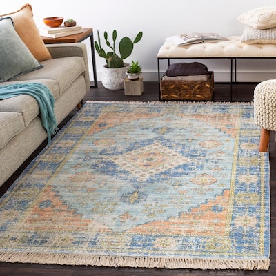 Livabliss Barack Distressed Medallion Handmade Cotton Area Rug