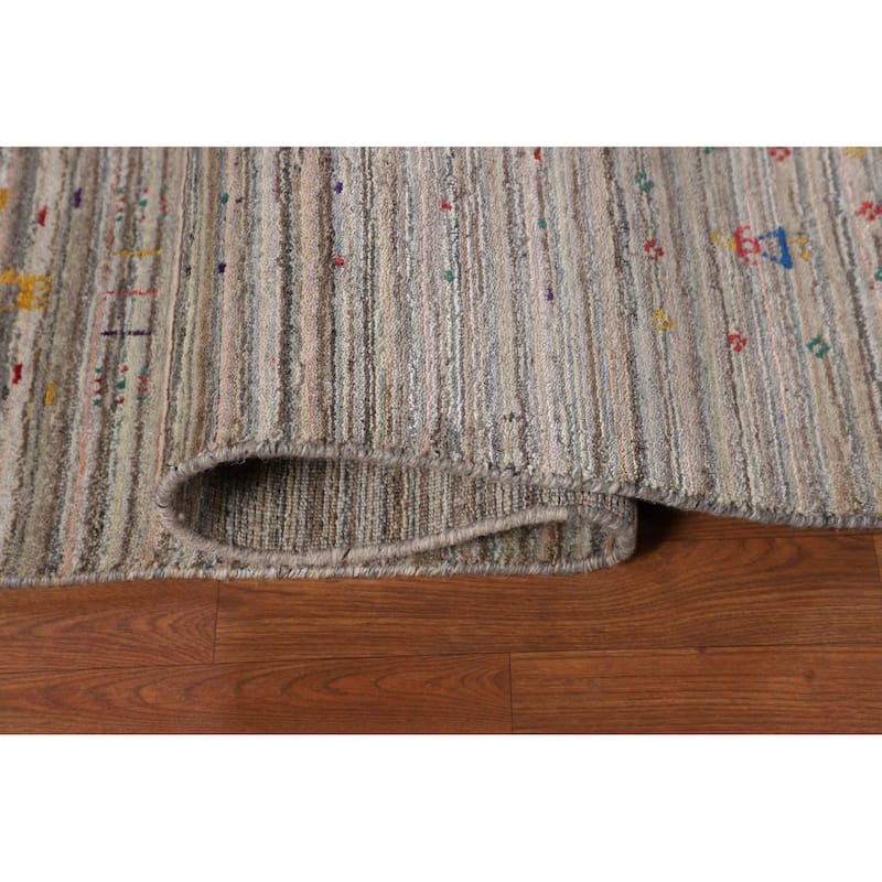 Earth Tone Gabbeh Square Area Rug Hand-Knotted Wool Carpet - 8'2" X 7'11"