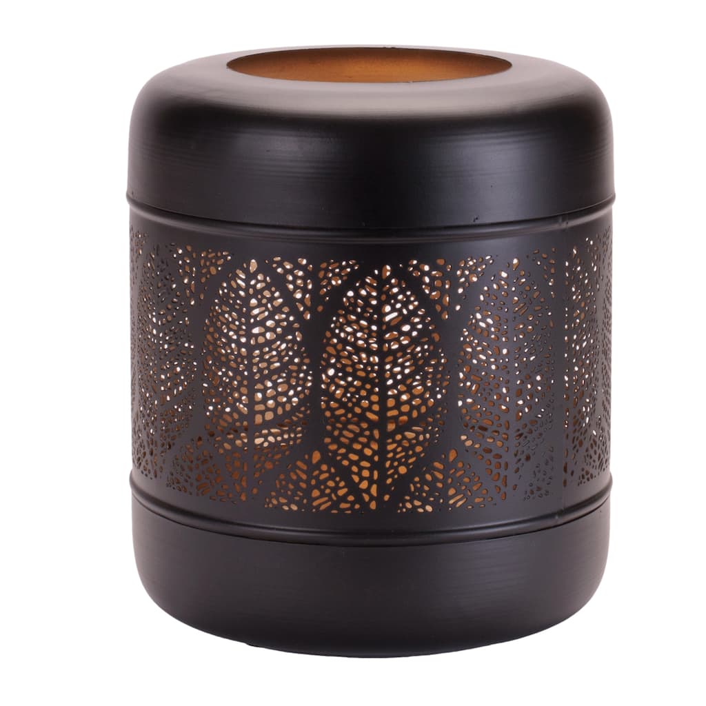 Cut Metal Leaf Pattern Lantern 9.25"H
