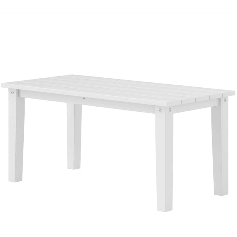 HDPE Outdoor Coffee Table with Slatted Table Top - 35.8" L x 17.3" W x 16.5" H - White