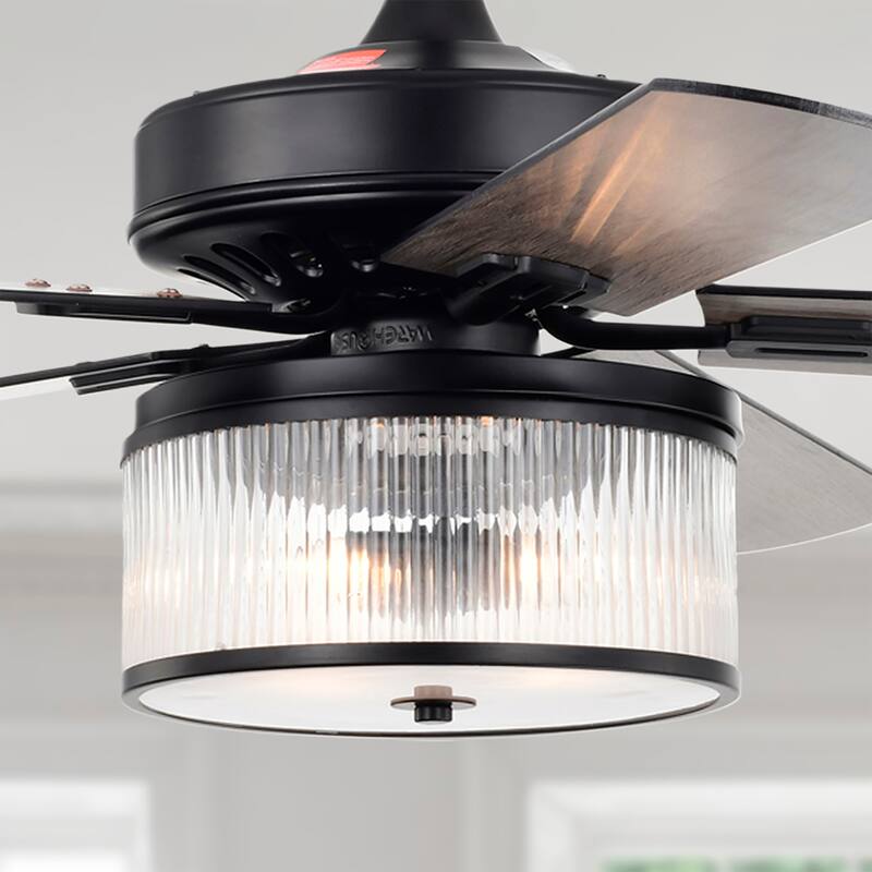 Elvira 52 Inch Chrome Polished and Matte Black Finish Ceiling Fan with Remote