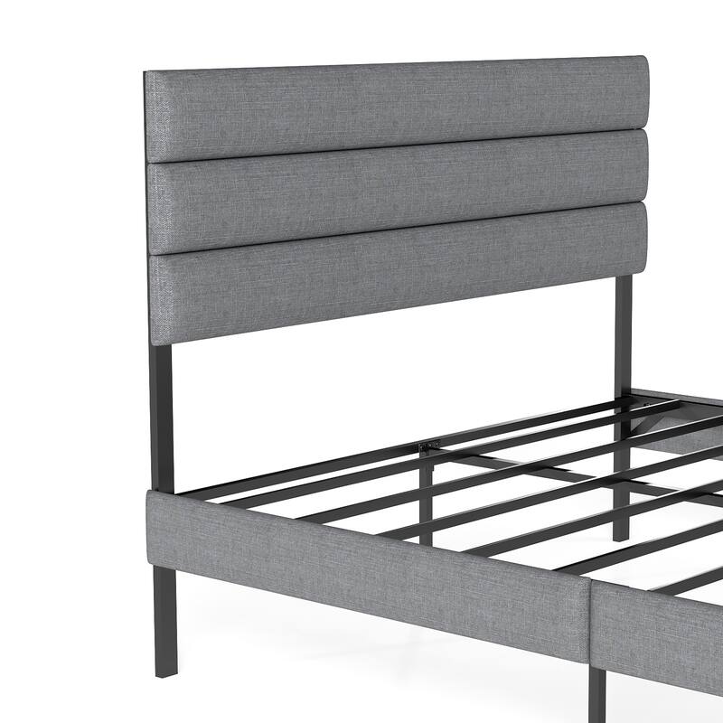 Linen Upholstered Bed Frame Metal Platform Bed Frame with Headboard and 14" Underbed Storage, Metal Slats Support, Noise-Free