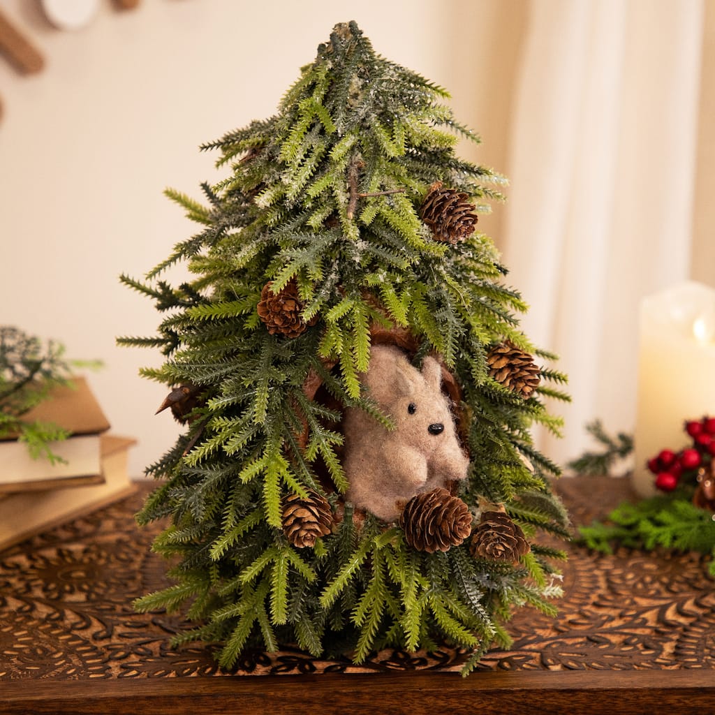 Frosted Tree with Squirrel and Pinecones Christmas Decoration - 12"