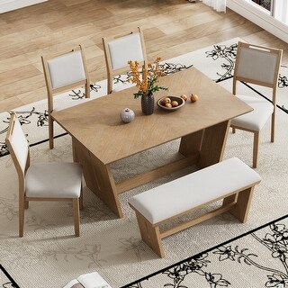6-Piece Rectangular Dining Table Set with 4 Upholstered Chairs & 1 ...