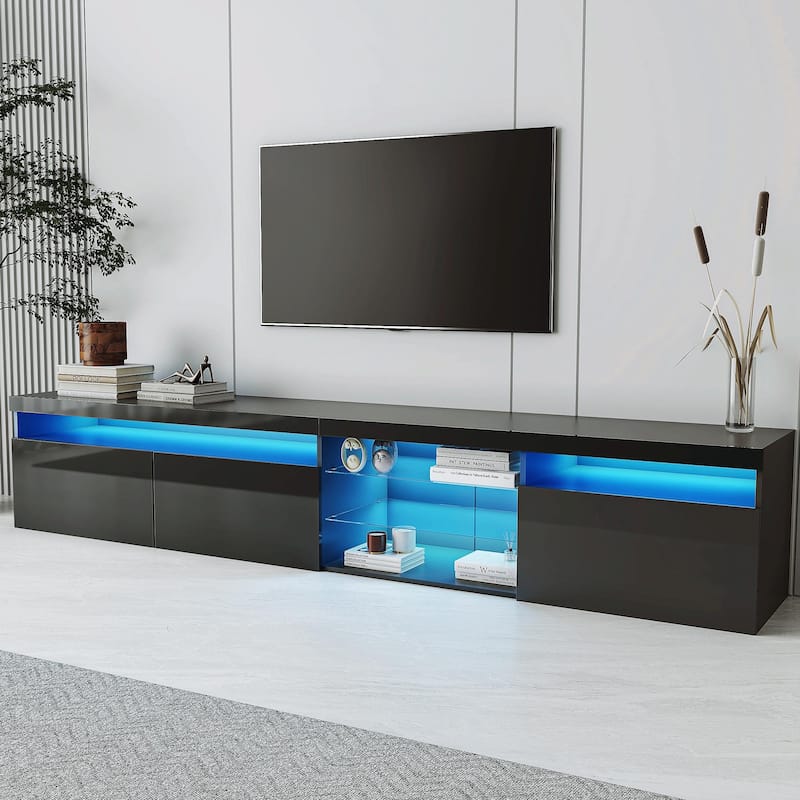 Unique Design TV Stand with 2 Glass Shelves