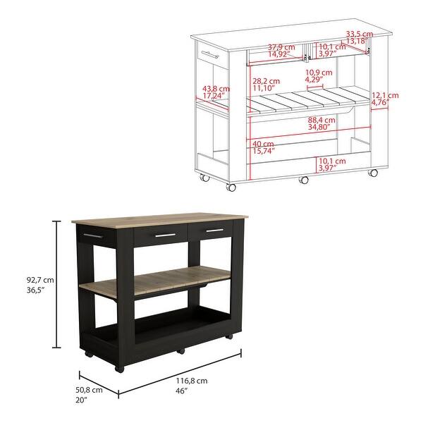 Kitchen Island Cart on Wheels, 3-Tiers Storage Cabinet with 2-Drawers 2 ...