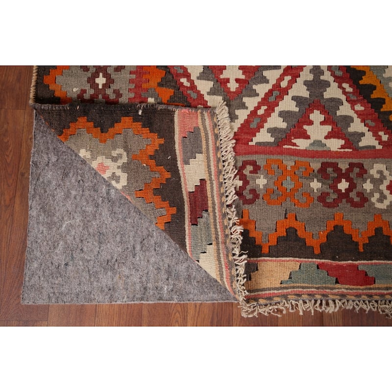 Flatweave Red & Pink Geometric Kilim Persian Vintage Area Rug - 4'4"x 6'9"