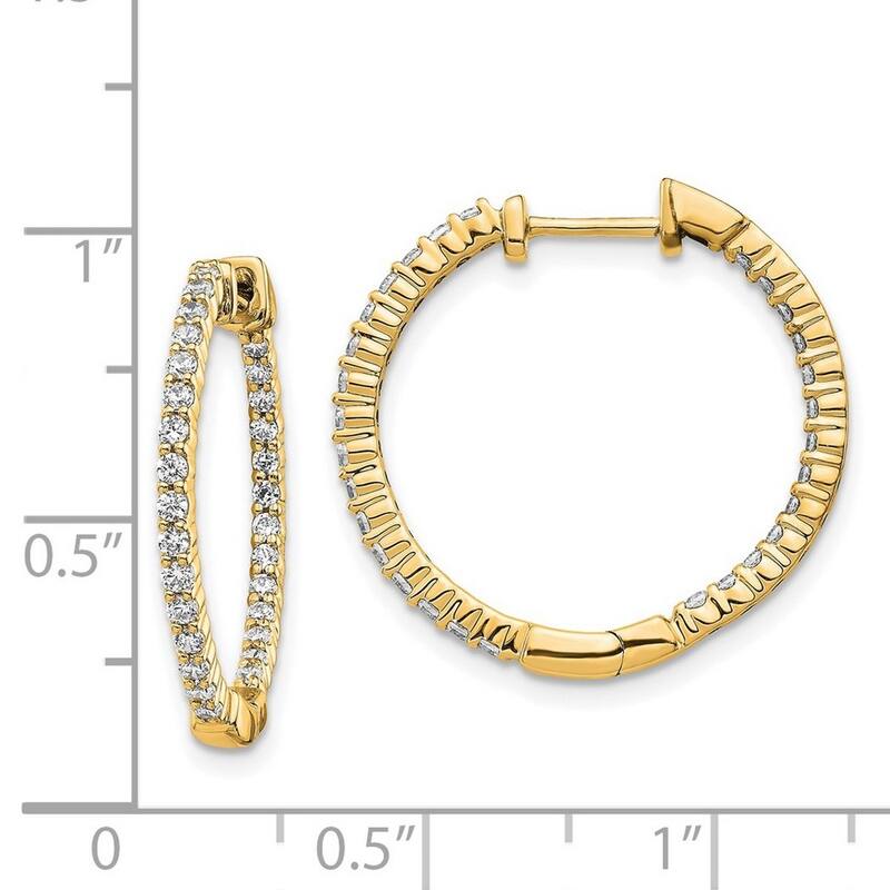 Curata 14k Gold Polished Diamond In and Out Hinged Hoop Earrings - 23x23mm Wide 2mm Thick