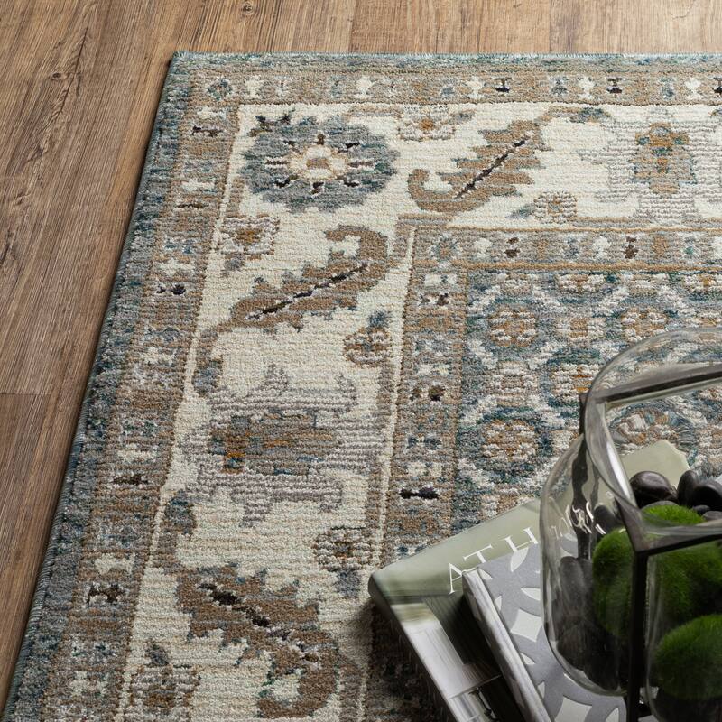 Style Haven Adalynn Bordered Floral Medallions Blue/ Ivory Area Rug