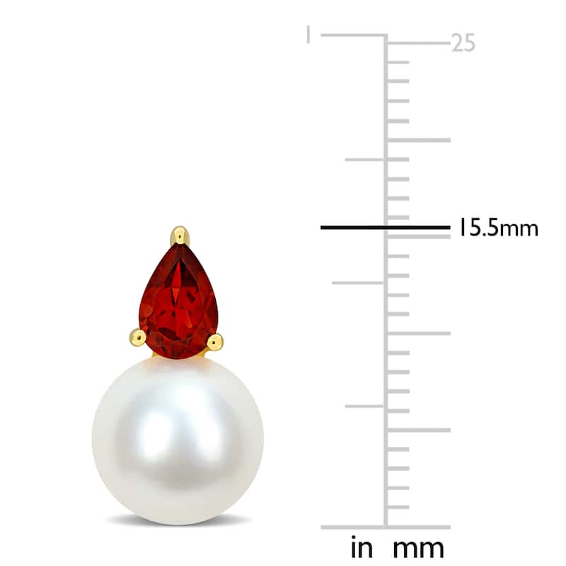 Miadora 1ct TGW Garnet and 8.5-9mm Cultured Freshwater Pearl Earrings Yellow Silver - 15.5 mm x 8.7 mm x 8.7 mm