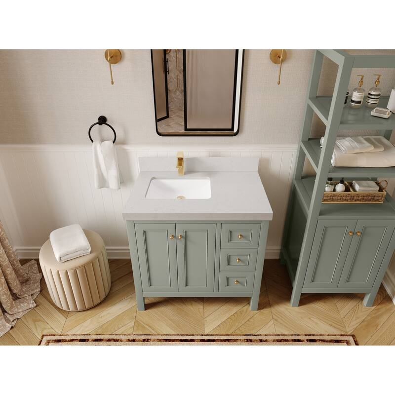 Willow Collections 36 in. W x 22 in. D Nashville Left Offset Sink Bathroom Vanity with Countertop - 2"Carrara Quartz - Evergreen