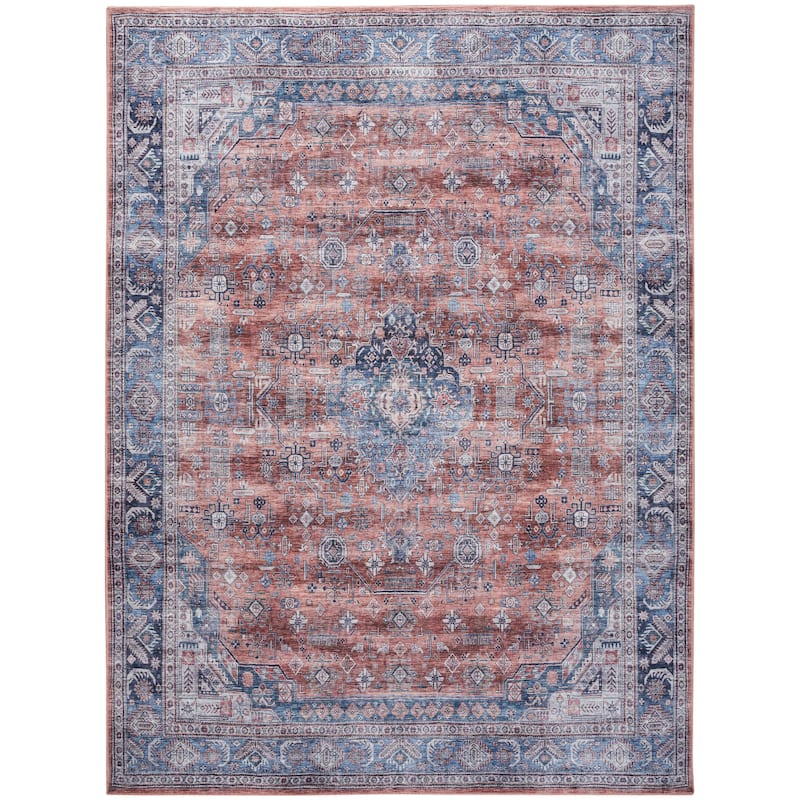 Brilliance Machine Washable Persian Vintage Medallion Area Rug - 2' x 6' - Blue/Multi - Runner