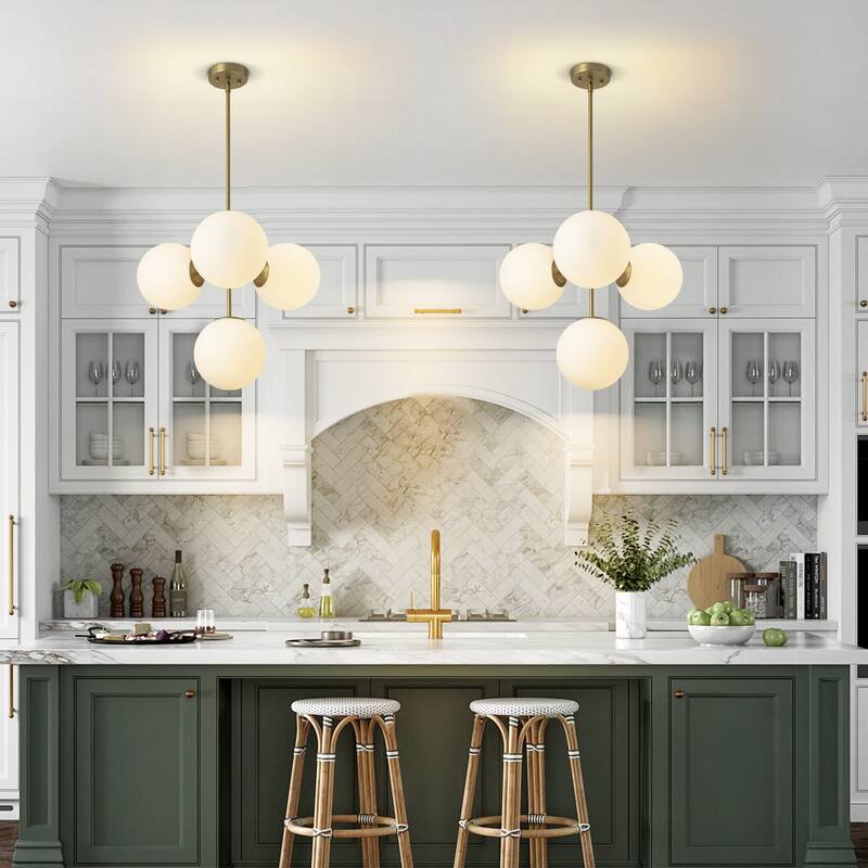 4-Light Modern Sputnik Frosted Glass Globe Bubble Pendant Light/ Semi-Flush Mount Light
