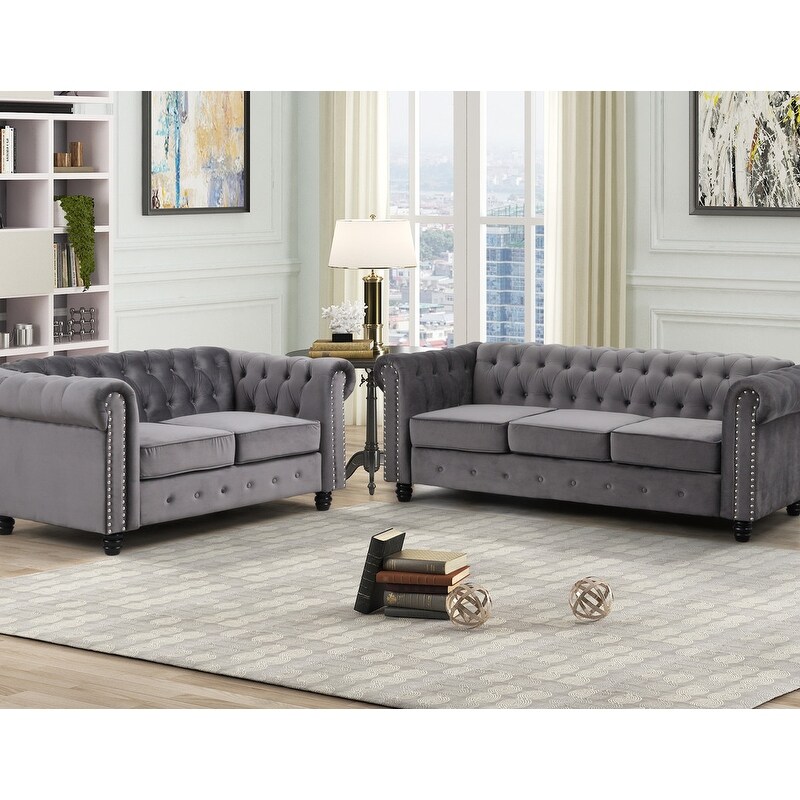 Best Master Furniture Tufted Upholstered Sofa and Loveseat