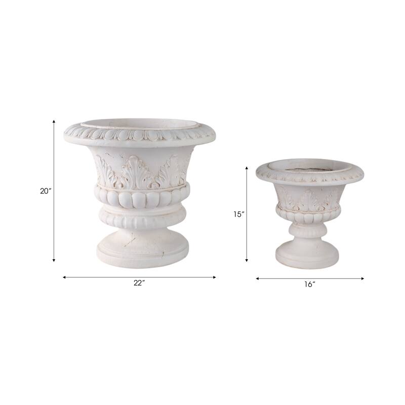 Magnesia Urn Planter Ornate Classic Design (Set of 2) - 20", 15" Ivory - 22" x 22" x 20"