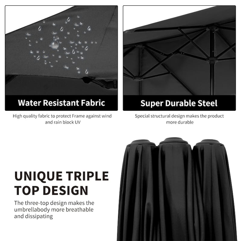 13 ft Patio Umbrella with Base Double-Sided Rectangular Outdoor Deck Umbrella