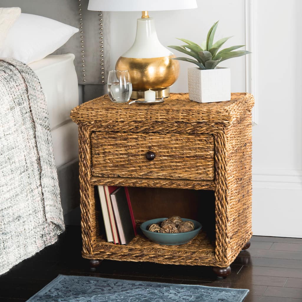 SAFAVIEH Wencke Wicker One Drawer Natural Abaca Brown Nightstand