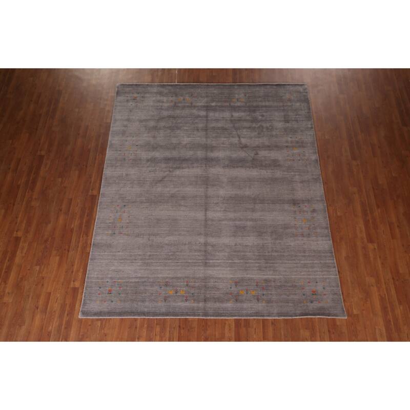 Gray Gabbeh Indian Area Rug Handmade Silk Carpet - 7'10"x 9'7"