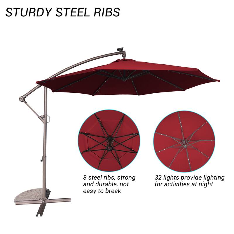 Clihome 10Ft Solar Light Crank Offset Cantilever Patio Umbrella, Without Base