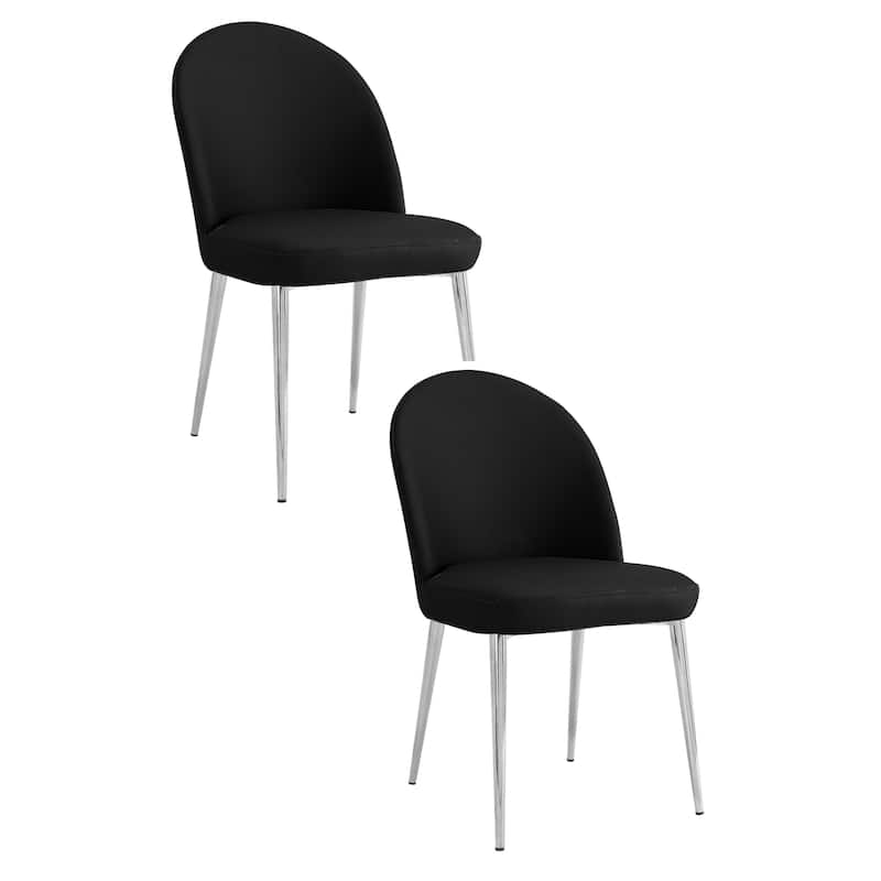 Era 24 Inch Set of 2 Dining Chairs, Curved Back, Black Faux Leather, Chrome