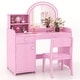 preview thumbnail 2 of 20, Costway Kid Vanity Table Chair Set 2-Color LED Lights Large Drawer - See Details