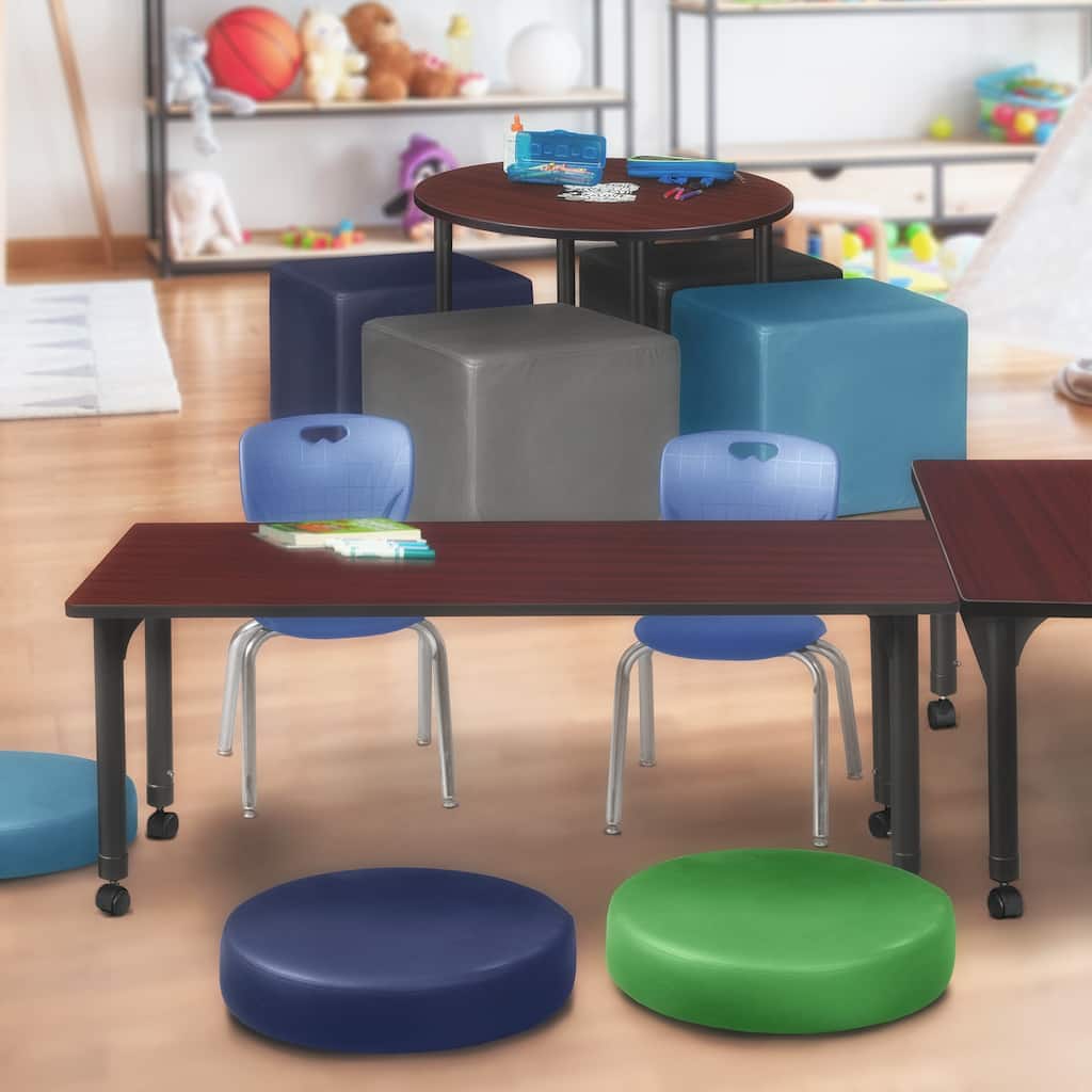 72 in. Height Adjustable Mobile Classroom Table - Mahogany & 2 12-in Stack Chairs- Navy Blue