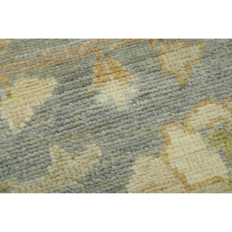 Handmade Floral Oushak Vegetable Dye Area Rug, Floral Geometric Carpet - 11' 11'' X 9' 3''
