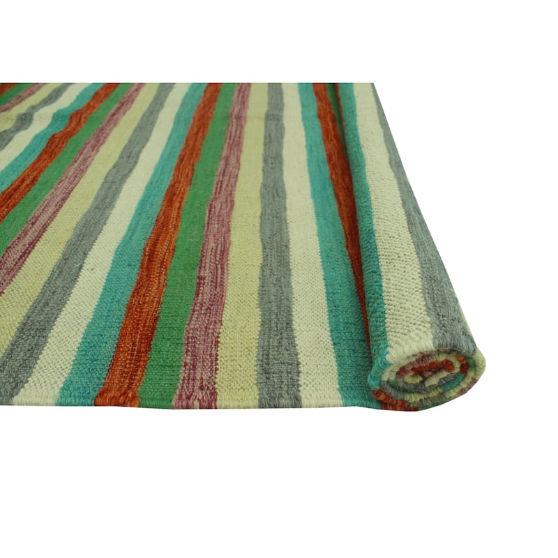 Noori Rug Winchester Flatweave Obi Rust/Green Rug - 3'11" x 5'10"