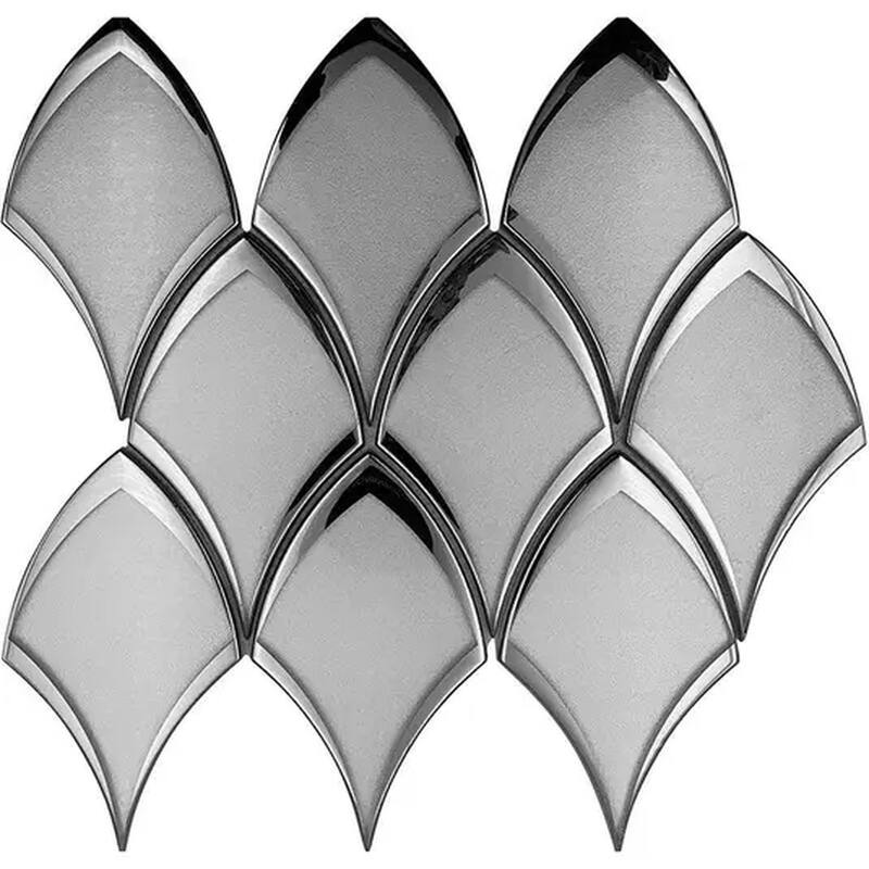 Mirari 10x12 in. Glossy Glass Fish-shaped Mosaic Wall Tile (4.25 sq ft/case, 5-Pack) - Gray, Silver