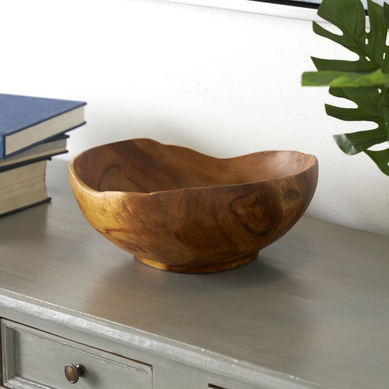 Teak Wood Handmade Decorative Bowl with Natural Grooves - Brown or Black - Roche River Decor
