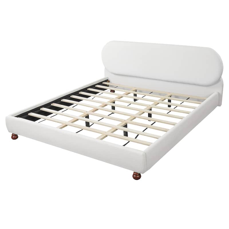 Christopher Knight Home - Havenport Modern Boucle Upholstered Bed Frame with Rubberwood Legs and Oval Shaped Headboard