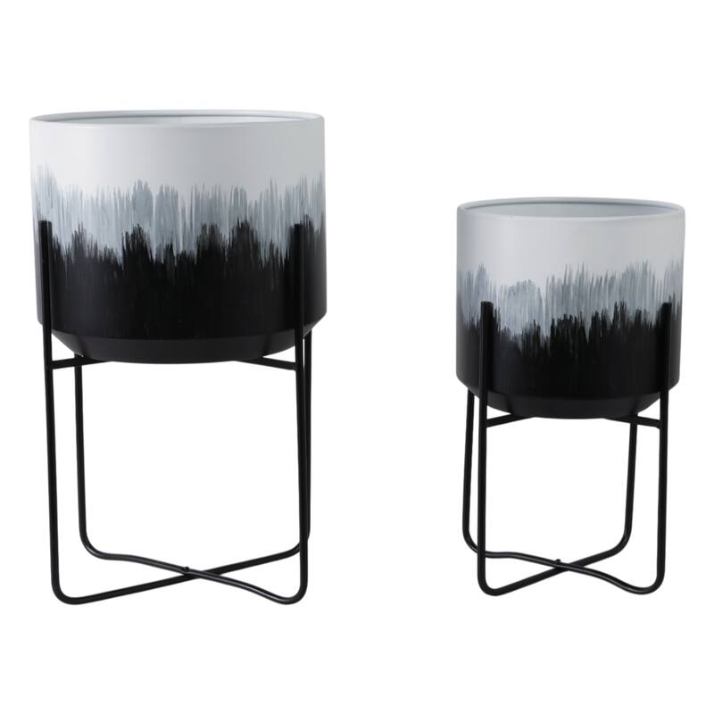 Metal Planters Sleek Modern Stands Decorative Accent Design (Set of 2)