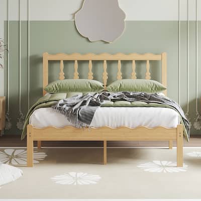 Solid Bamboo Bed Frame with Headboard, Heavy Duty Metal Slat Support, Easy Assembly