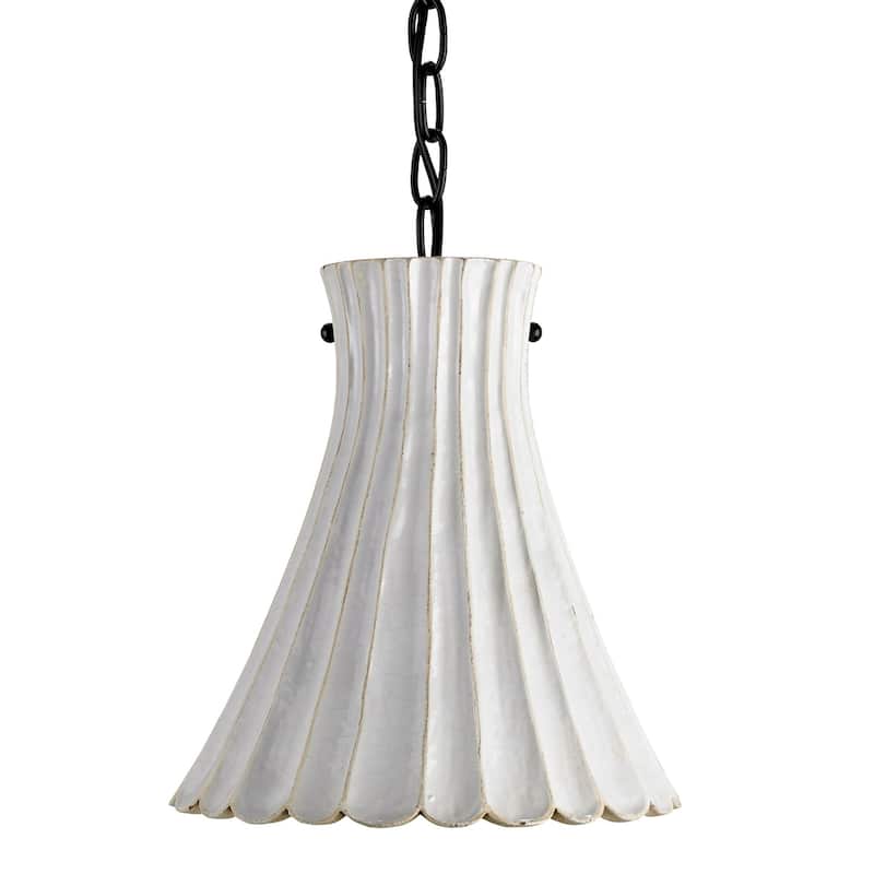 Currey & Company Jazz White Pendant - 10"h x 10"dia - 10"h x 10"dia - Satin Black/White Crackle