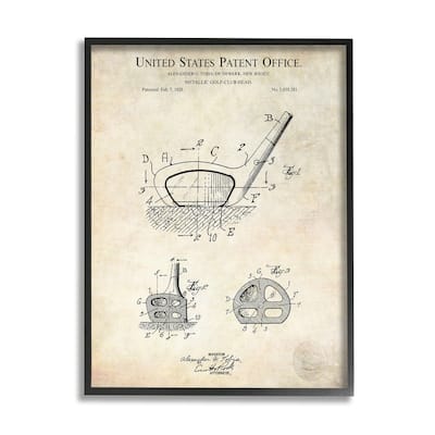 Stupell Golf Club Head Detailed Design Blueprint Patent Framed Wall Art - Beige
