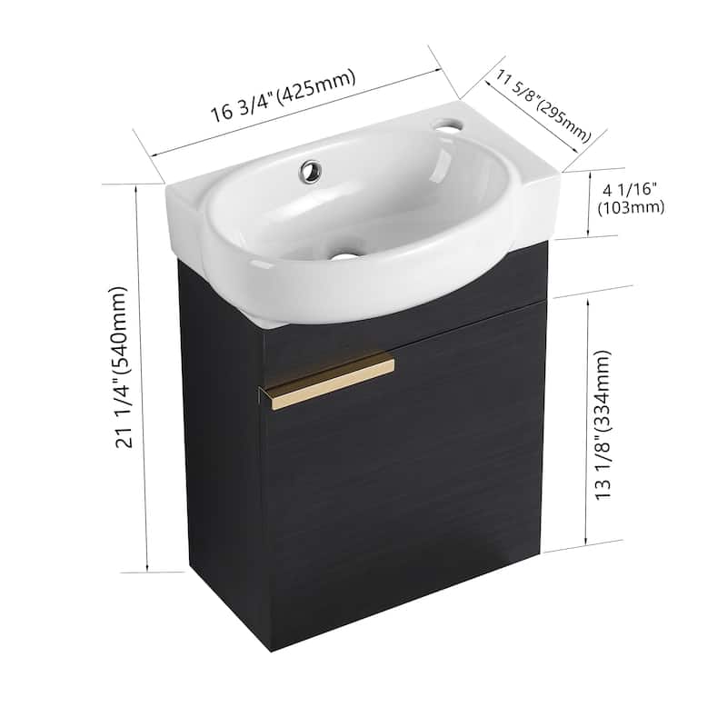 Bathroom Vanity With Sink In 16/18/23 Inch, Floating/Freestanding Bathroom Vanity With Soft Close Door