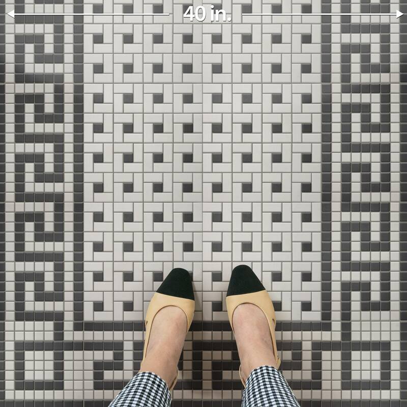 Merola Tile Gotham 1" Greek Corner Unglazed Black and White 8-3/4" x 8-3/4" Porcelain Floor and Wall Tile - Case (4 Tiles)