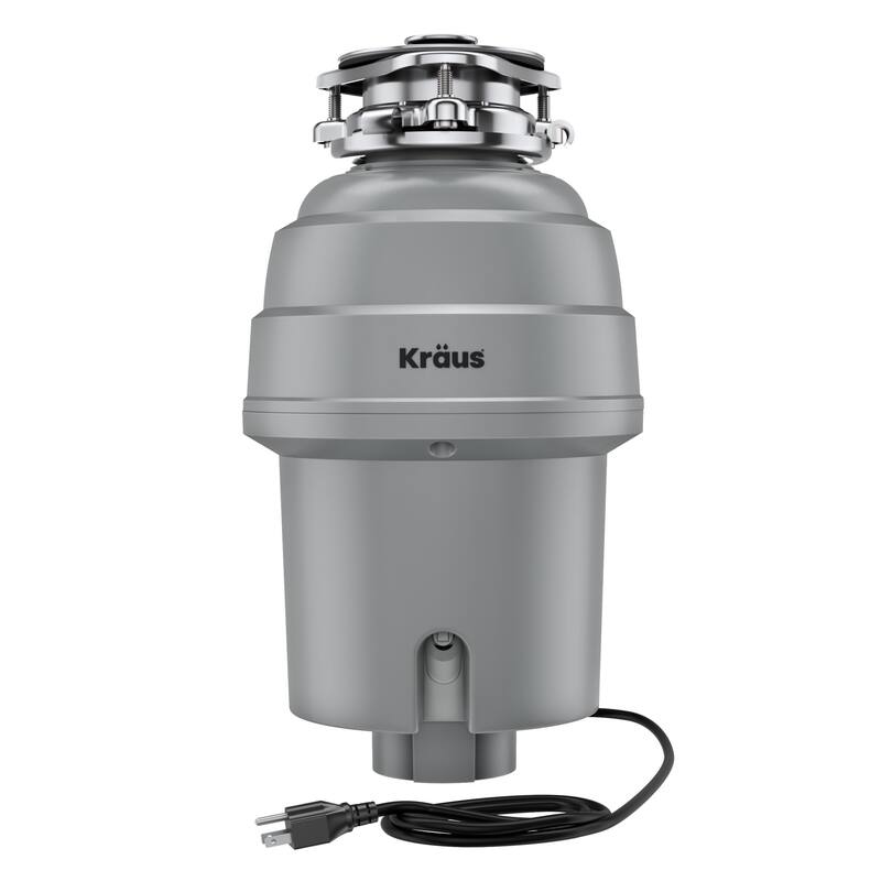 KRAUS WasteGuard Continuous Feed Garbage Disposal for Kitchen Sinks - 3 Bolt connection, Plug in, 1 HP - Matte Grey