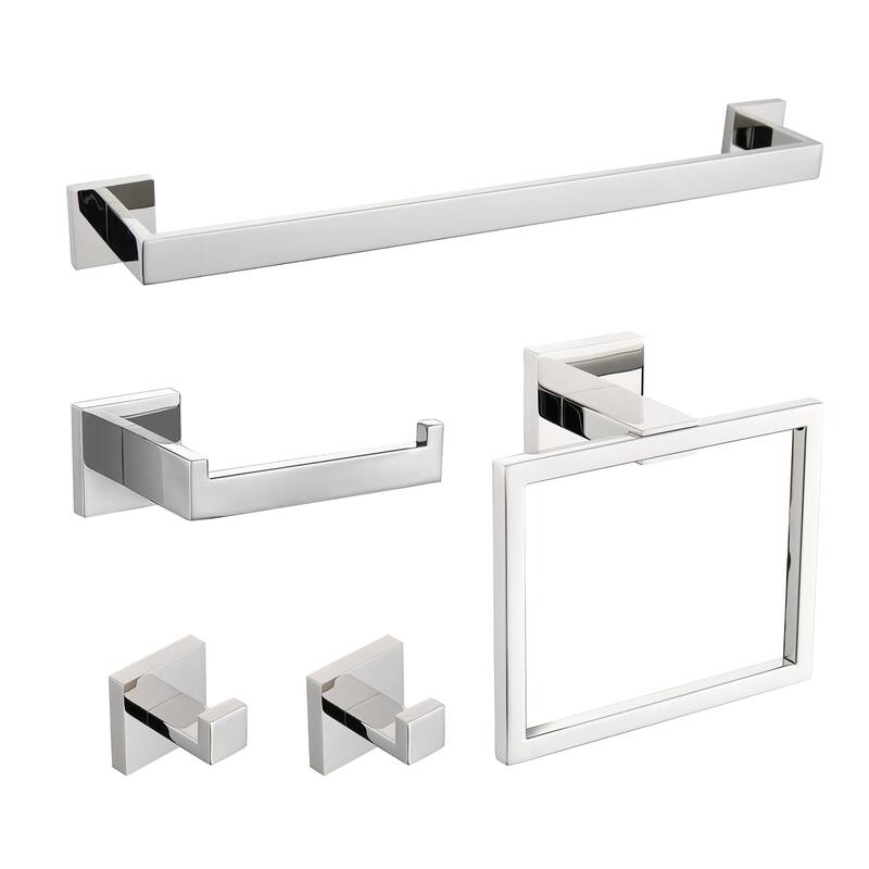 Bathlet 5-Piece Bath Hardware Set in Stainless Steel - Chrome/Clear