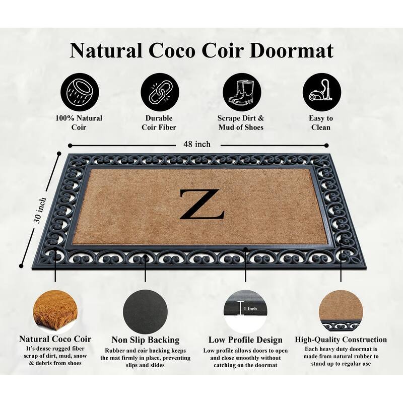 A1HC Natural Rubber and Coir Monogrammed Front Porch Entry Doormat 30"X48"