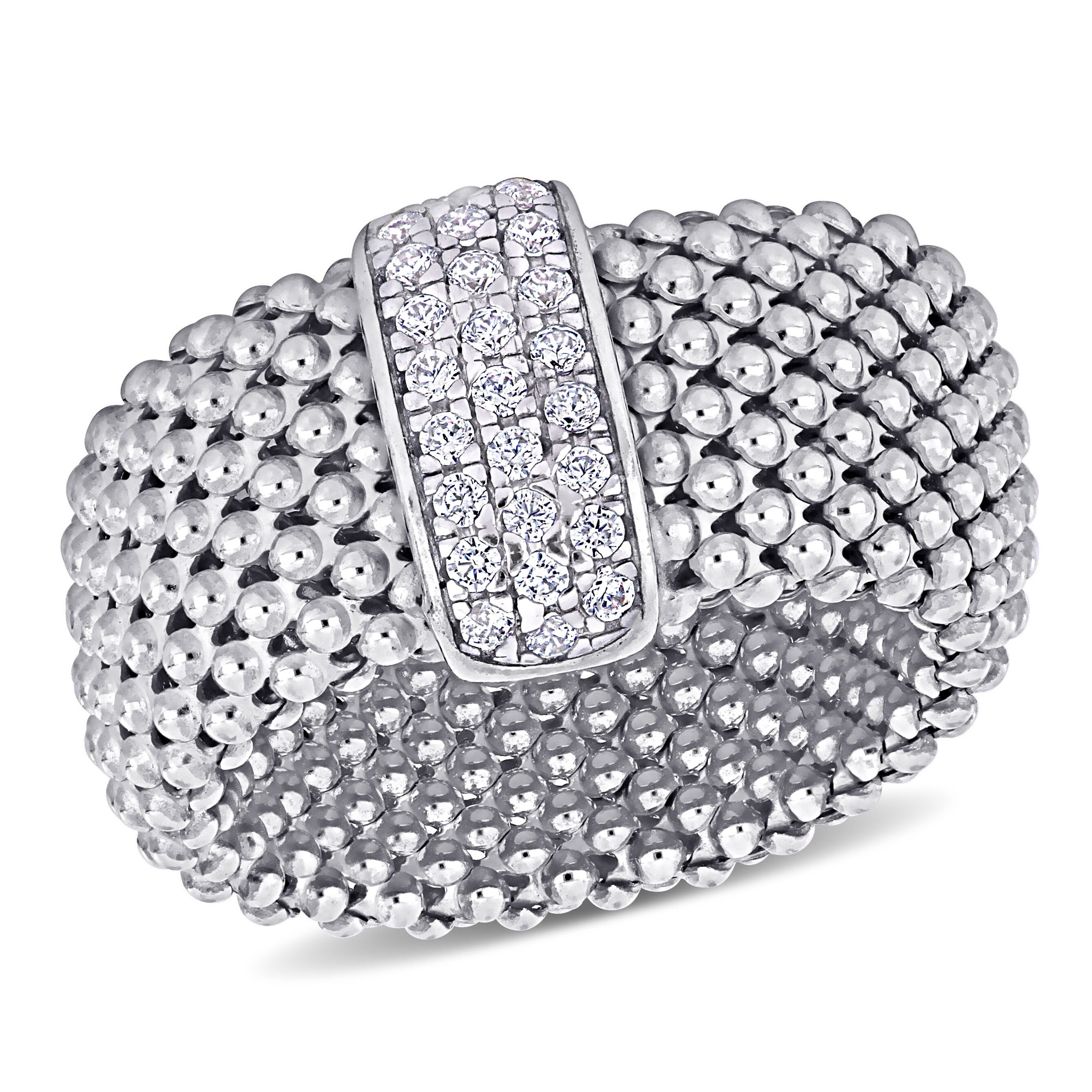 Miadora 3/4ct TGW Cubic Zirconia Popcorn Design Flexible Ring in Sterling Silver