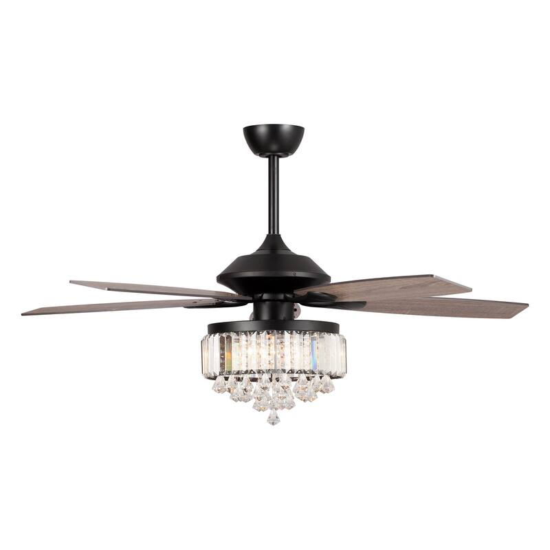 Modern 52-inch Wood 5-Blade Crystal LED Ceiling Fan with Remote - 52-in