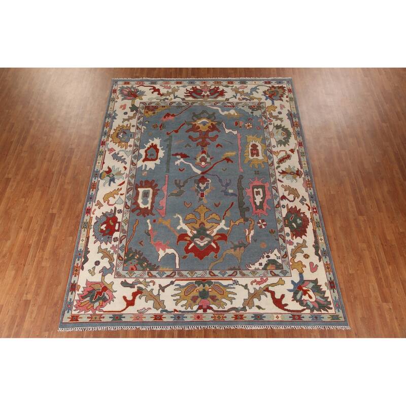 Blue Oushak Oriental Area Rug Handmade Living Room Wool Carpet - 9'0"x 12'0"