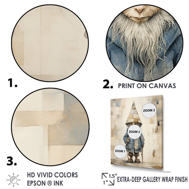 Designart "Fantasy Beige And Blue Gnome Portrait" Gnome Framed Canvas Prints